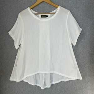 Honest Cotton Gauze Shirt Short Sleeve Top White‎ Crinkle Relaxed Womens Sz L XL